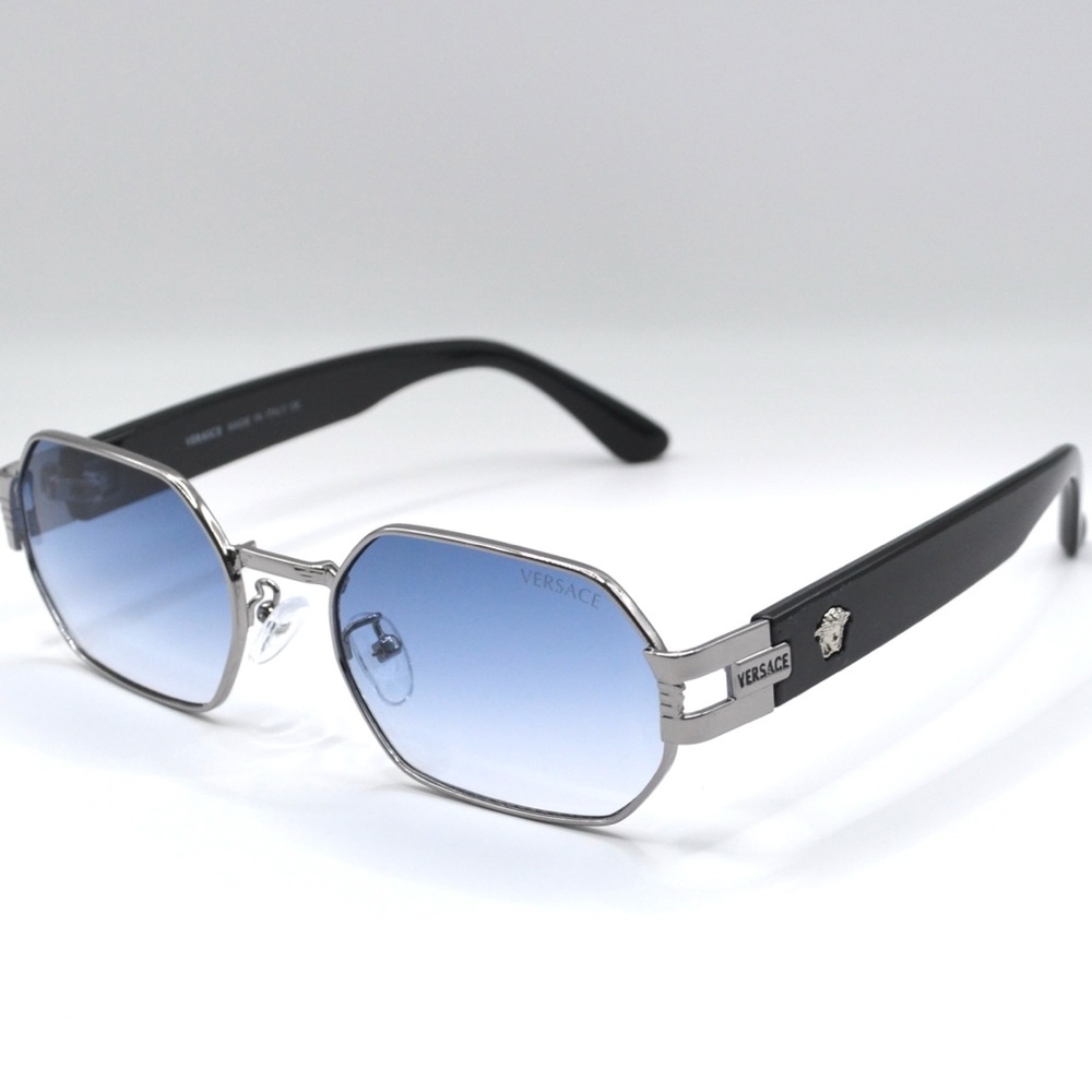 Versace Unisex Silver/Black Sunglasses | Blue Gradient Lenses | Like New